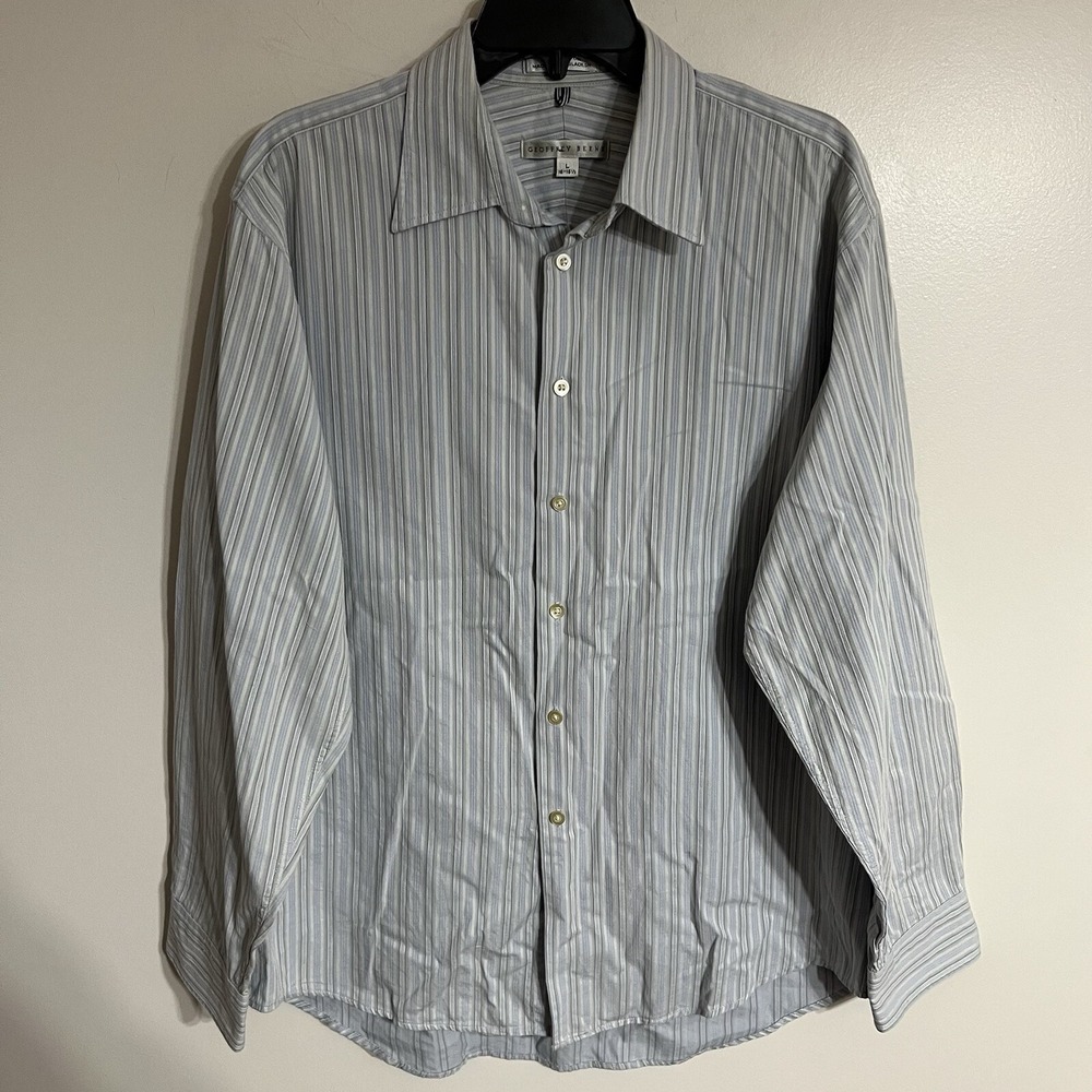 Men's Geoffrey Beene‎ Dress Shirt Blue White Stripes Size Large 16-16.5